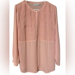 Joan Rivers Button Up Blouse Women’s Size Medium Pink Long Sleeve Top Semi Sheer